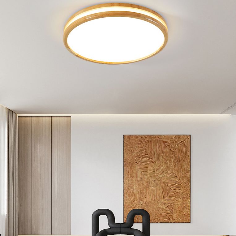 Wooden LED Ceiling Light in Modern Style Geometric Flush Mount with Acrylic Shade