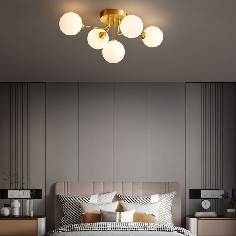 Nordic Style Copper Ceiling Light Ball Shape Ceiling Lamp with Glass Shade for Bedroom