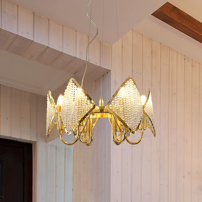 Lampada a bambola a filo a filo oro moderno a 6 luci lampada a soffitto metallizzato con perle di cristallo