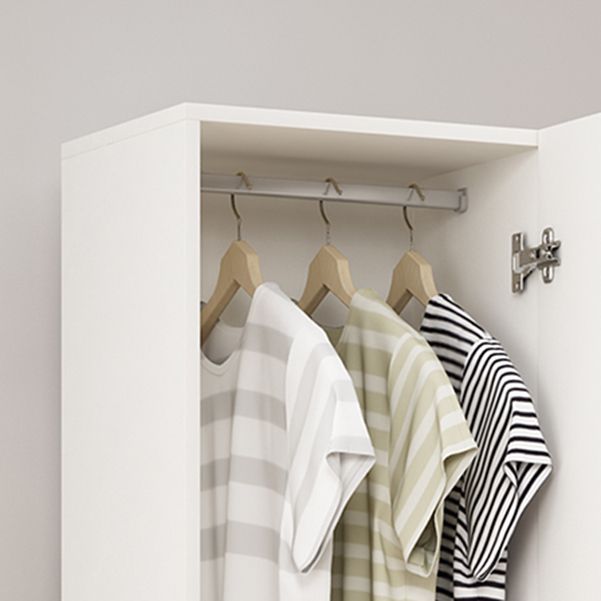 Manufactured Wood Kids Closet Contemporary White Armoire Cabinet with Garment Rod