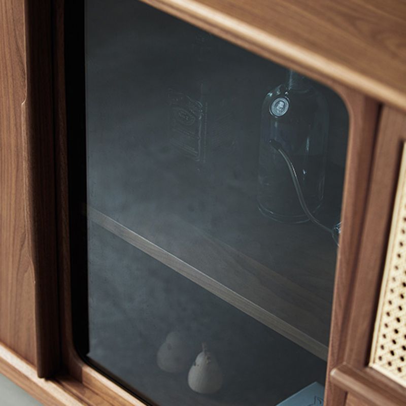 Contemporary Solid Wood Buffet Table Brown Sideboard with 2 Drawers