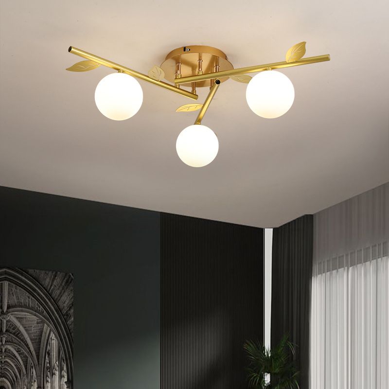 Contemporary 3/5-Light Golden Flush Mount Lighting Metallic Shaded Ceiling Light