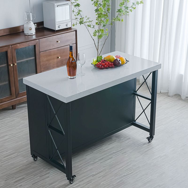 Rectangular Contemporary Kitchen Island Cart with Black Metal Base