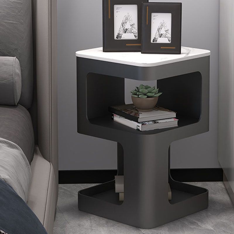 Glam Accent Table Nightstand Metal/Stone Night Table for Bedroom