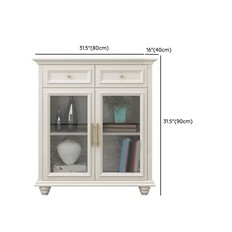 Contemporary White Buffet Sideboard Solid Wood Sideboard Cabinet with Drawers and Doors