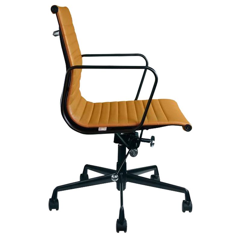 Contemporary Arm Chair Adjustable Seat Height Orange Leather Office Chair