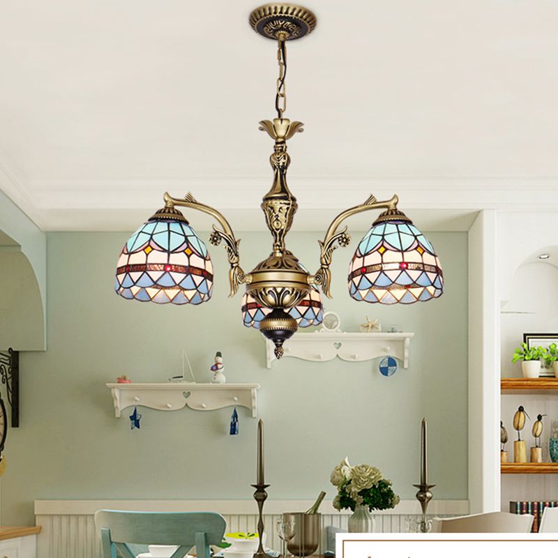 Azul 5/9/11 Lights Lighting Lightsing Tiffany Cut Glass Shade Suspension Colgante