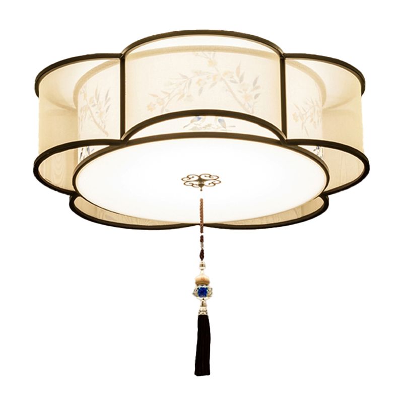 New Chinese Style Ceiling Light Geometry Shape Ceiling Lamp with Fabric Shade for Bedroom