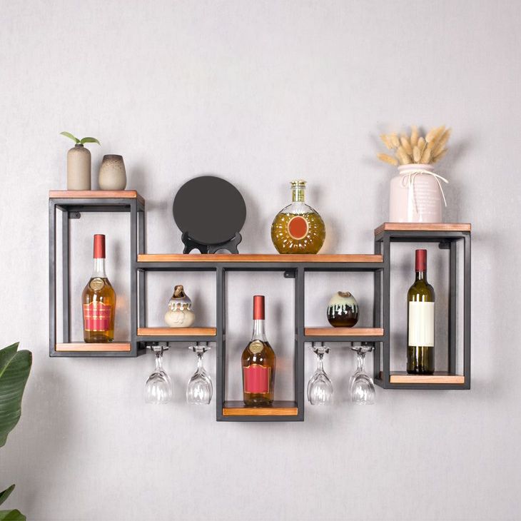 Metal Wall Mounted Wine Bottle & Glass Rack Modern Wine Rack Kit