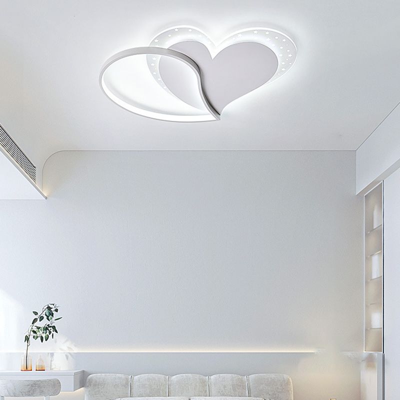 Heart Shape LED Ceiling Flush in White Finish Acrylic Kids Style Flush