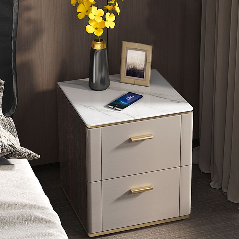 Glam Nightstand Stone Accent Table Nightstand with 2 Drawers