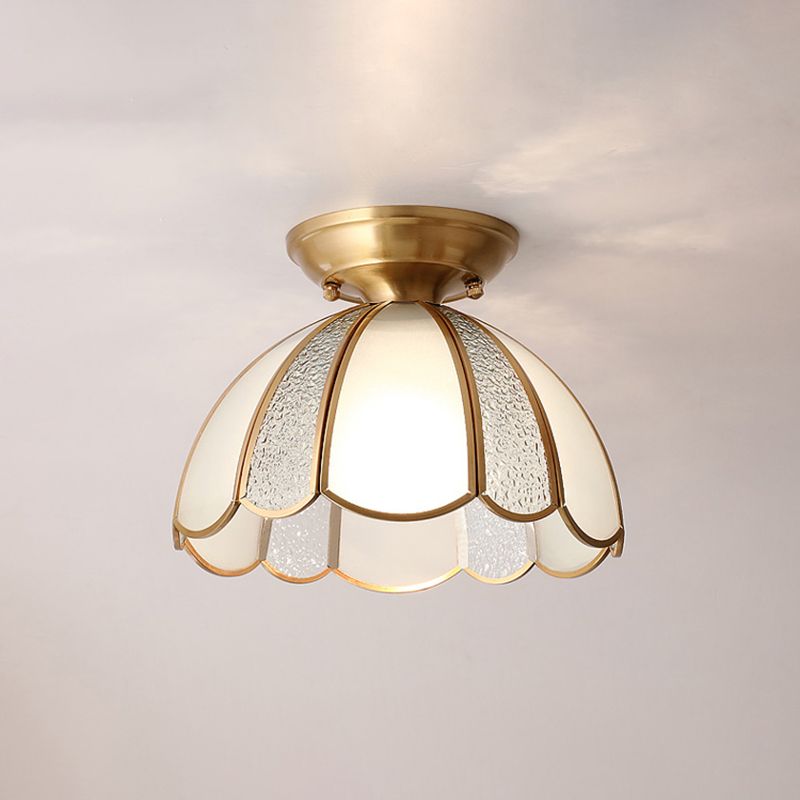 Colonial Bowl-Shaped Flush Light Glass 1 Light Flush Mount Ceiling Fixture in Gold