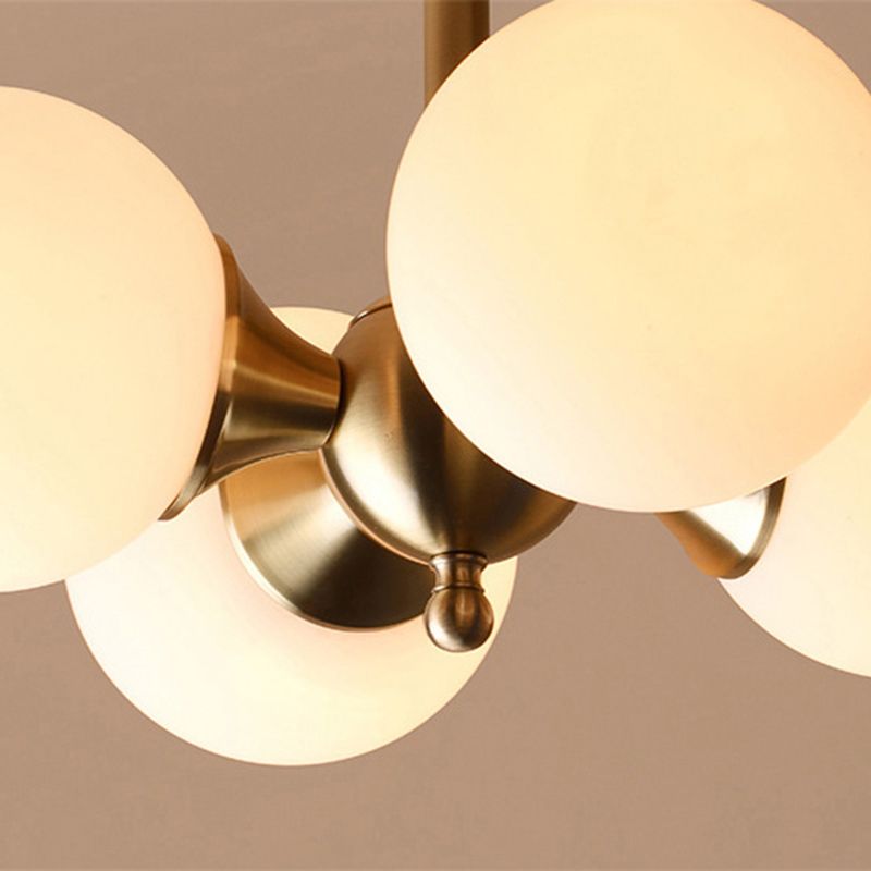 Modern Brass Semi Flush Mount Light 4-Light Sphere Glass Semi Flush Ceiling Light for Bedroom