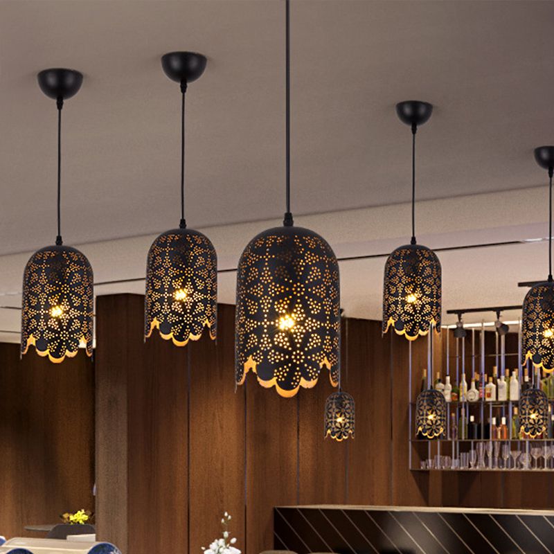 Metallic Black Ceiling Light Cylinder/Oval 1 Head Warehouse Patterned Pendant Lamp Kit for Restaurant