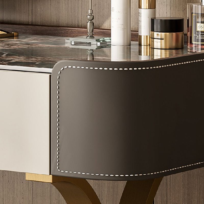 Stone and Metal with Faux Leather Accent Vanity Table, 29.5"