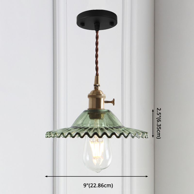 8.66'' Width Brass Pendant Light Industrial Scalloped Glass Shade Mini Hanging Lamp for Coffee Shop