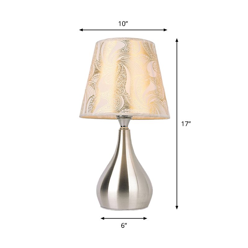 Tapered Table Light Modern Fabric Single Nickel Nightstand Lamp with Cloud/Geometric/Flower Pattern