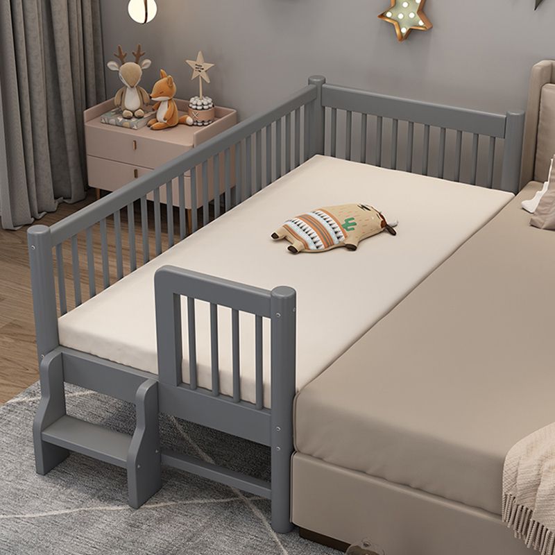 Contemporary Nursery Crib with Guardrail in Natural/Grey Solid Wood