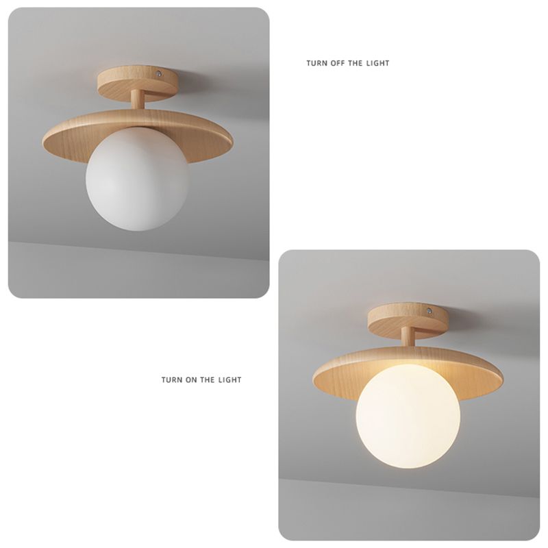 Circular Aisle Semi Mount Lighting Wooden Contemporary Semi Flush Light Fixture in Wood