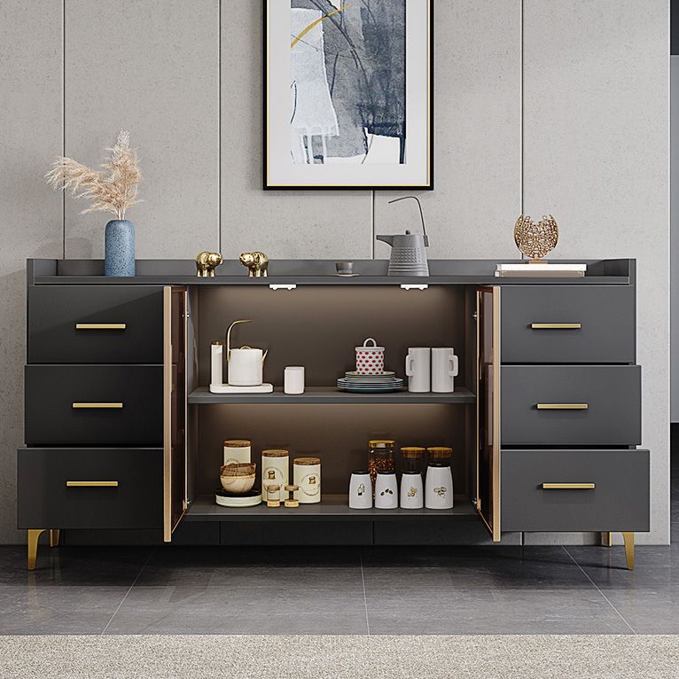 Glam Credenza Adjustable Shelving Wood Side Board with Cabinets and Drawers