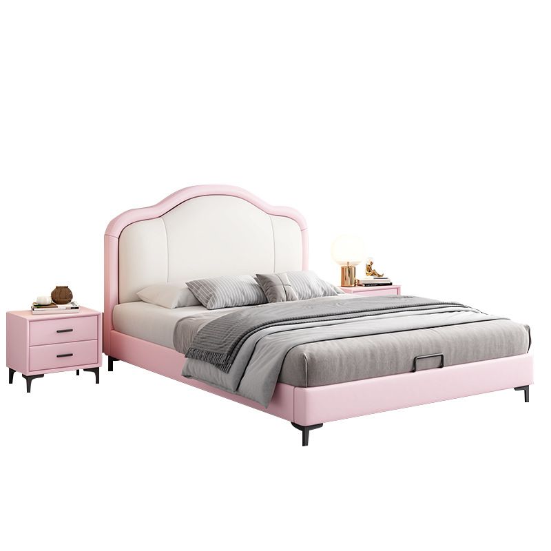 Faux Leather Upholstered Bed with Footboard Princess Panel Headboard Pine Bed