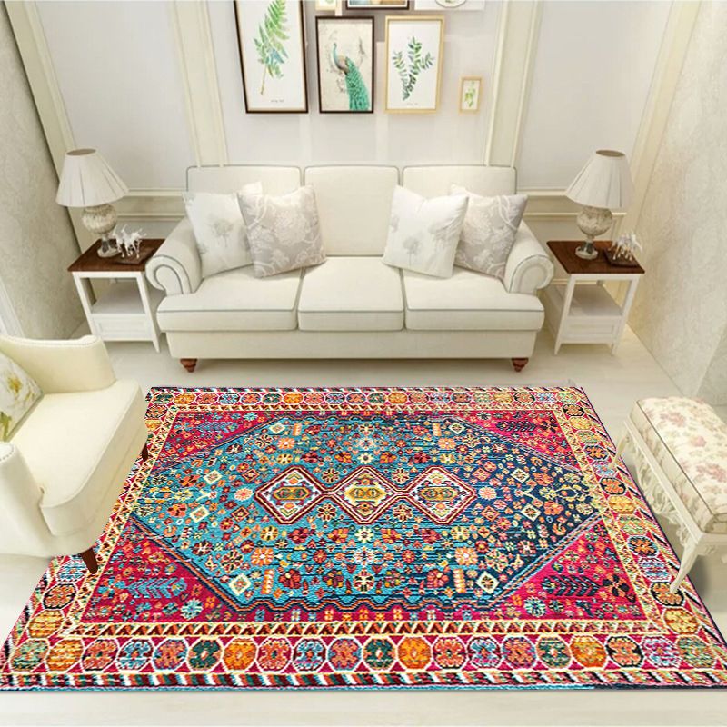 Square Normatic Tribe Rug Moroccan Carpet Polyester Stain Resistant Area Carpet for Living Room