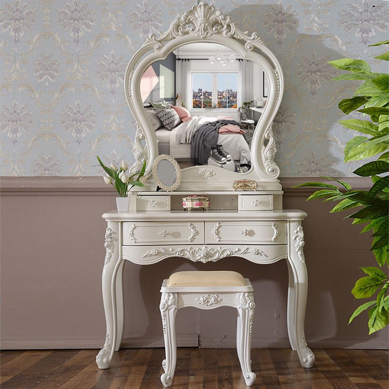 White Vanity Dressing Table Set Victorian Mirrored Wood Vanity