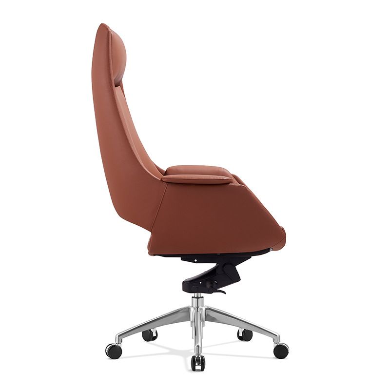 Chrome Frame No Distressing Office Chair Brown Faux Leather Managers Chair