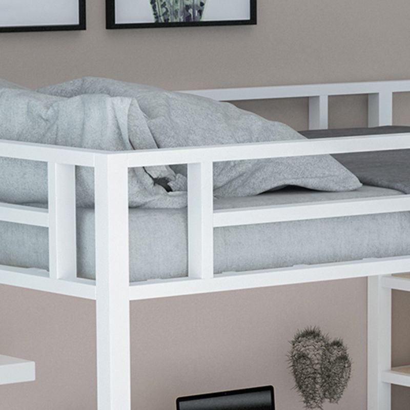 Contemporary Loft Bed with Staircase and Guardrail and Shelves