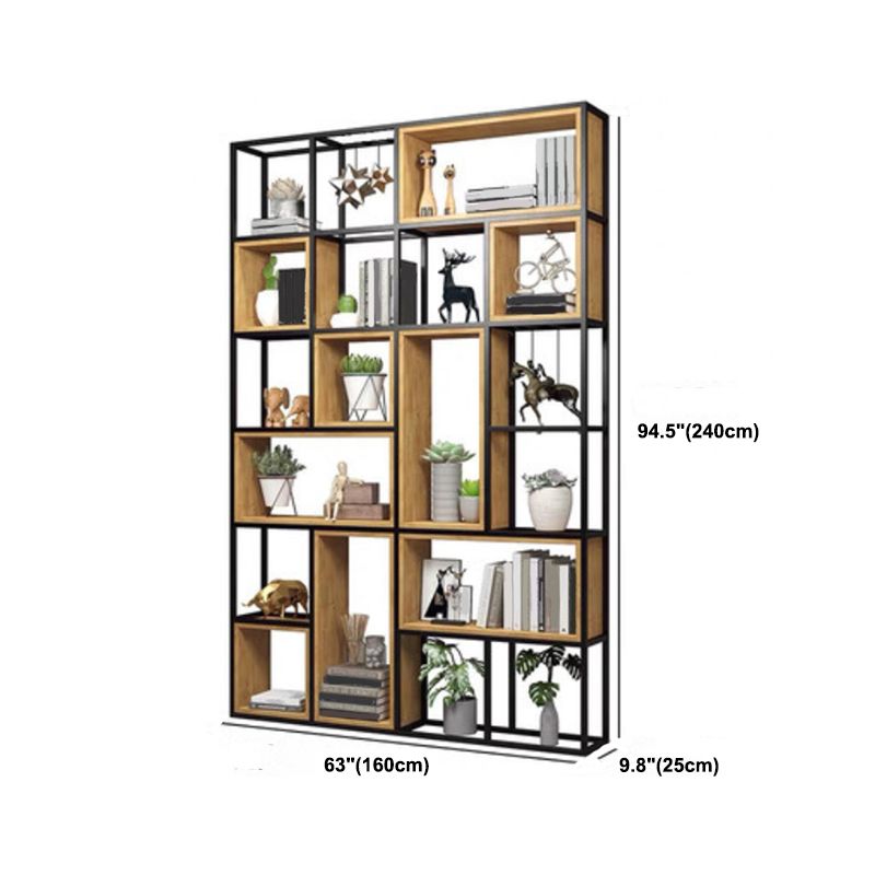 Contemporary Metal and Wooden Shelf Bookcase Open Bookcase for Office