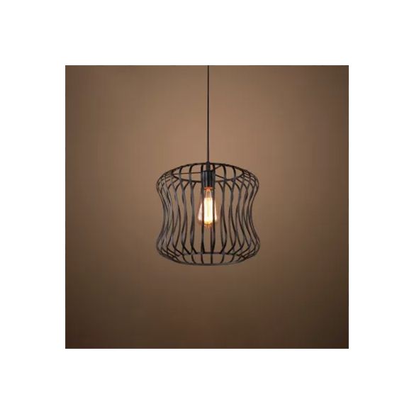 Wire Guard Metallic Hanging Ceiling Light Vintage 1 Head Living Room Suspension Light in Matte Black