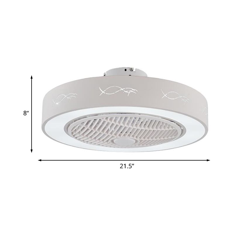 Ventilateur de salon de tambour 8 "de haut Light Metal contemporain LED Blanc 3 lames semi-flush Mount Lighting Fixture