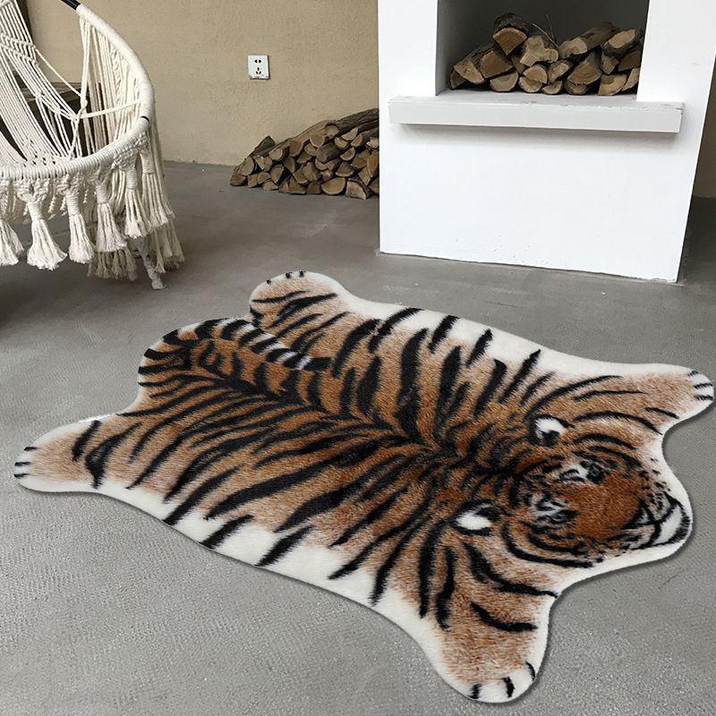 Funky Tiger Striped Pattern Rug Brown Nordic Rug Polyester Washable Non-Slip Pet Friendly Carpet for Living Room