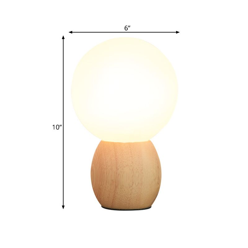 Orb Bedside Table Lamp Frosted Glass 1 Head Minimalist Night Lighting with Wood Base