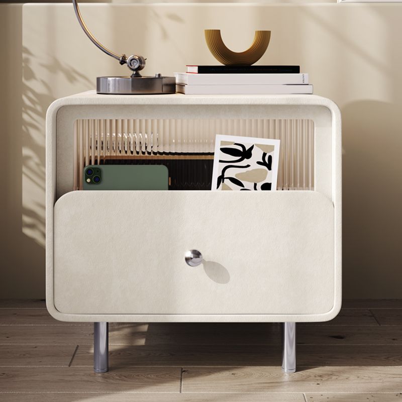 Contemporary Youth Nightstand with Drawer and Shelf Metal Base Kids Bedside Table