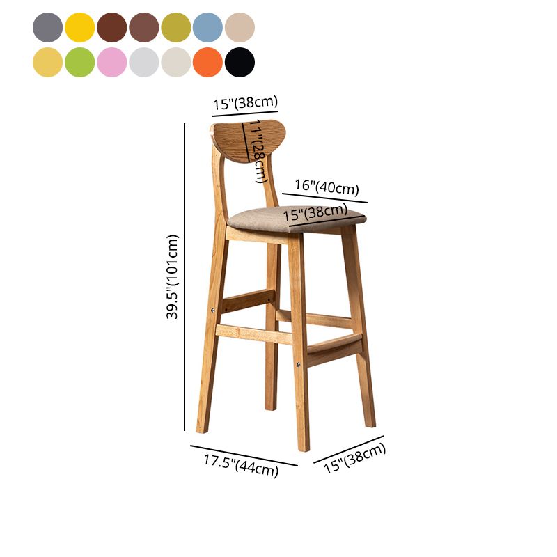 40" H Solid Wood Barstool Nordic Style Indoor Backrest Counter Stools with Cushion