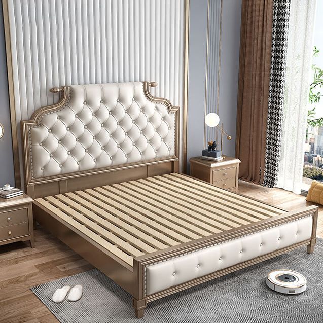 Contemporary Standard Bed Solid Wood Bed Frame with Upholstered Headboard