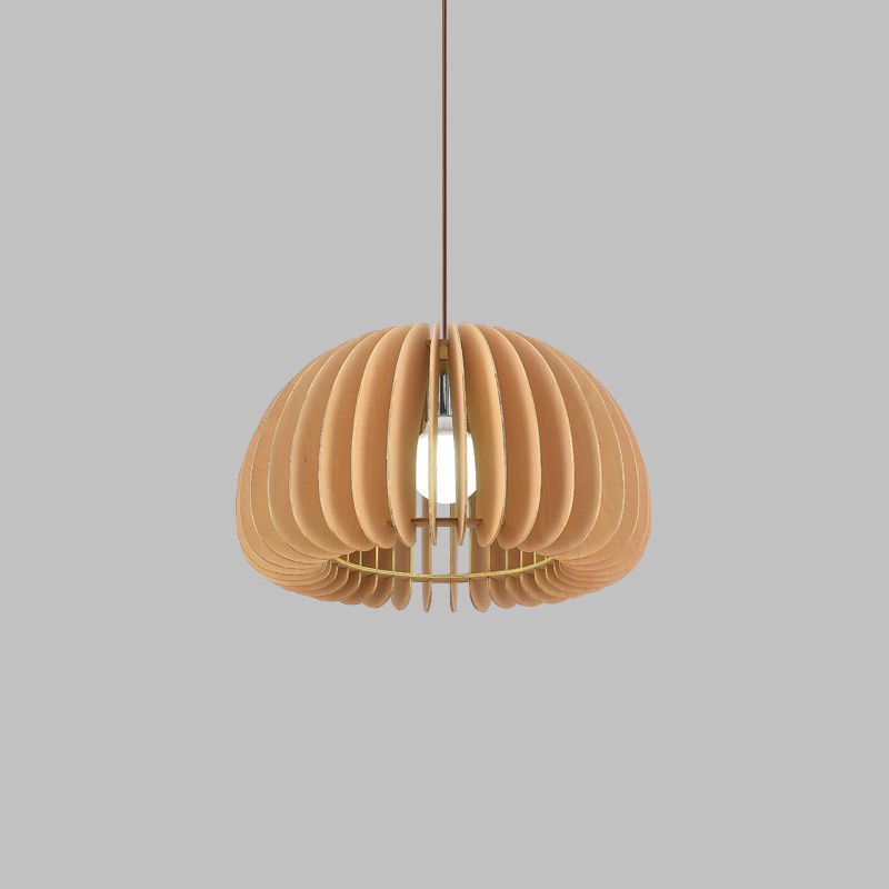 Solid Wood Pumpkin Pendant Light Nordic 1 Head Hanging Light for Dining Room