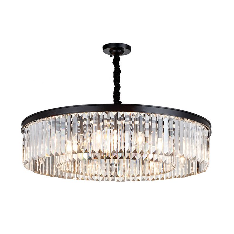 16 "/23.5" /31,5 "Dia Chandelier à cristal ronde moderne moderne 4/8/12-Light Black Flush Mount Light