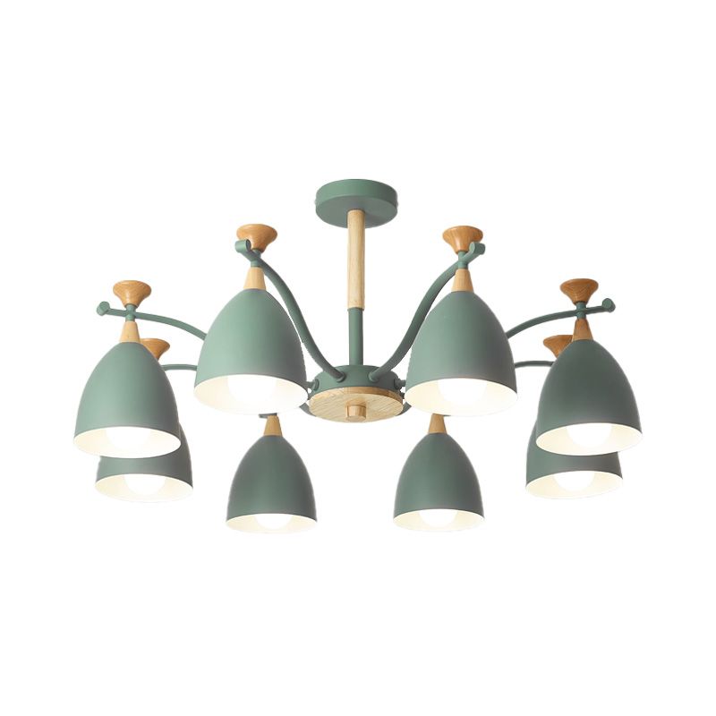 Contemporary Cone Chandelier Pendant Light Metal 3/6/8 Lights Hanging Ceiling Light in Grey/White/Green for Bedroom