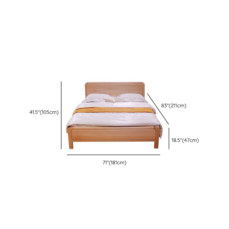 Rectangular Natural Standard Bed Mid-Century Modern Beech Panel Bed