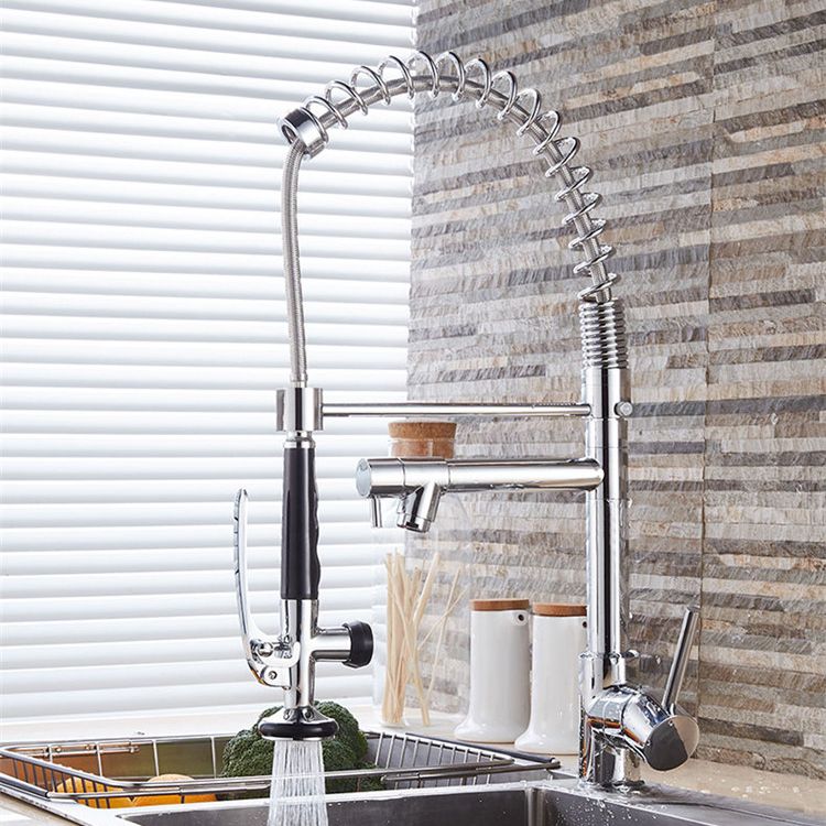 Modern Faucet Spring Swivel Drop down Lever Handle High Arc Kitchen Faucet