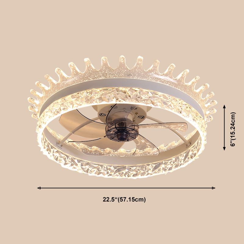 Elegant Minimalist Crown Shaped Fan Lamp Acrylic Bedroom LED Semi Flush Light Fixture