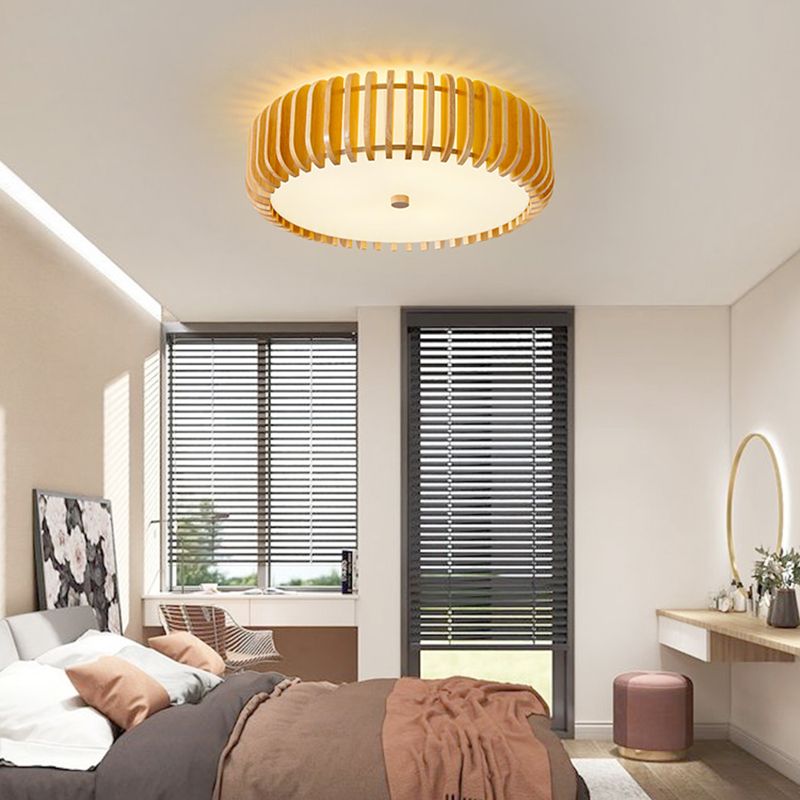 Wooden Ceiling Light Modern Ceiling Mount Light with Wood Shade for Bedroom