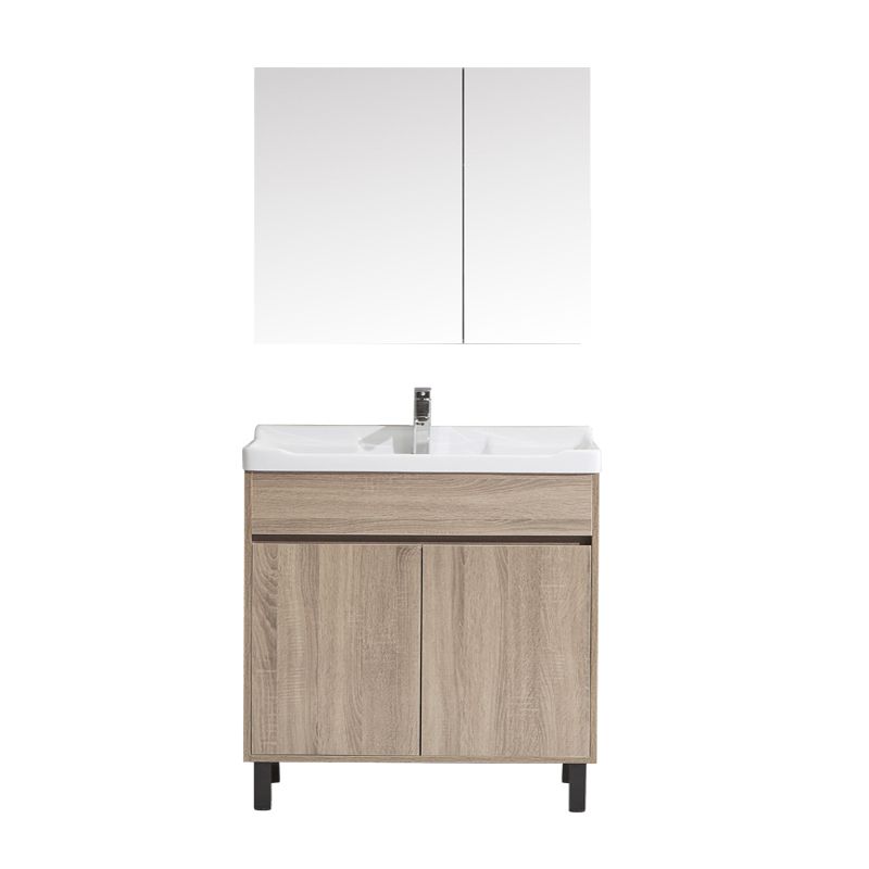 Wood Bathroom Vanity Rectangle Single Sink Mirror Freestanding Vanity Set with 2 Doors