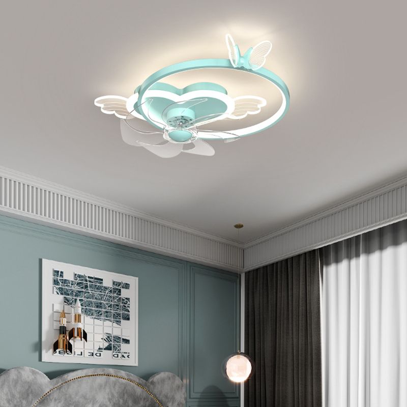 Trendy Minimalist Circular Ceiling Fan Light Acrylic Kids Bedroom LED Semi Flush Light