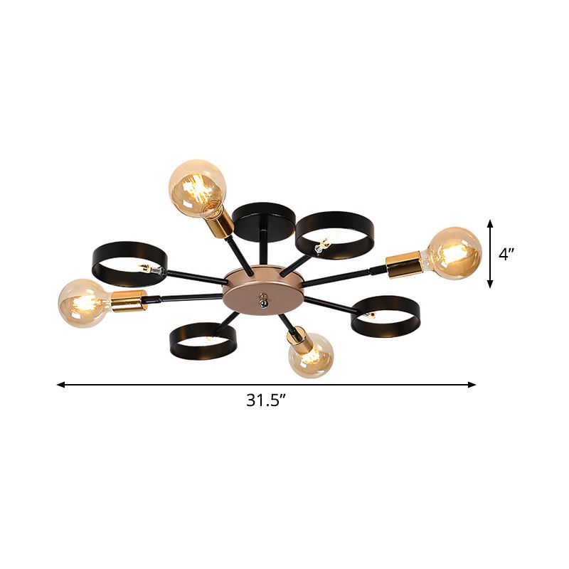 Sputnik Metal Flush Light Post Modern 8 Heads Black LED Semi Flush Monte para sala de estar