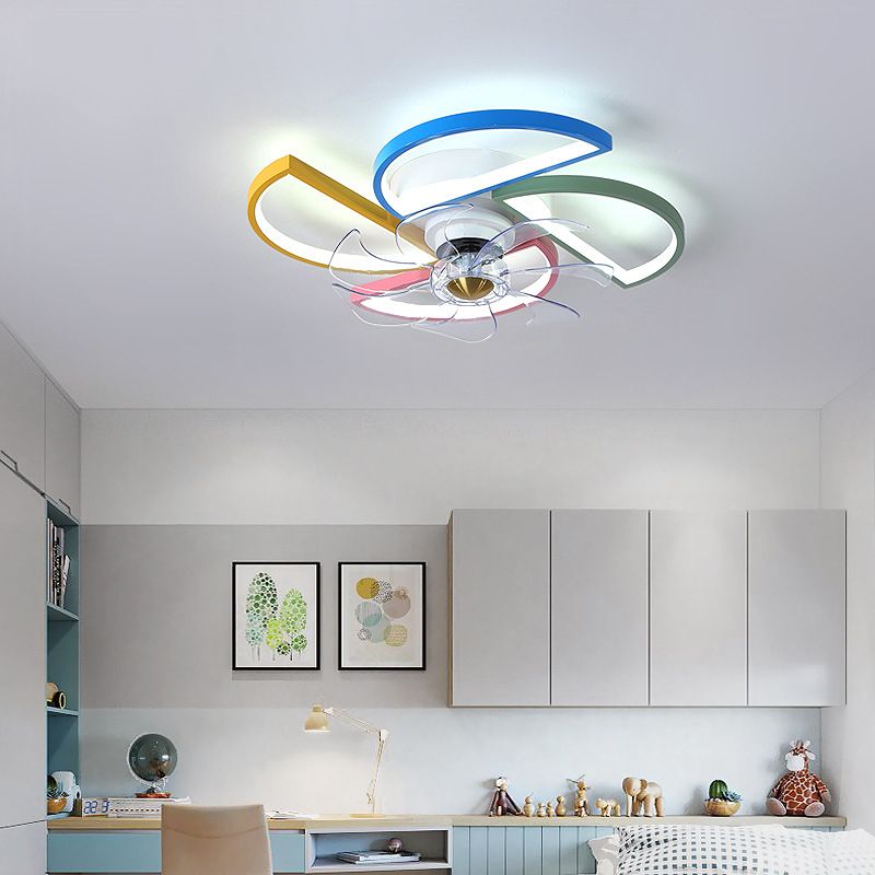 Lampada a ventola a soffitto a LED in stile macaron ombreggiata semi -filo con tonalità acrilica per la sala per bambini