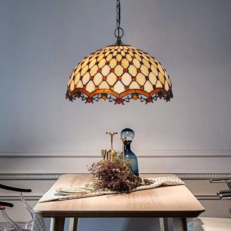 Beige gebrandschilderd glazen plafondlamp geschulpt 1 licht mediterrane ophanging hanglamp voor keuken