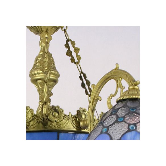 Mediterrane koepelhangende hanglamp Multi Light gebrandschilderd glas kroonluchter lamp in blauw